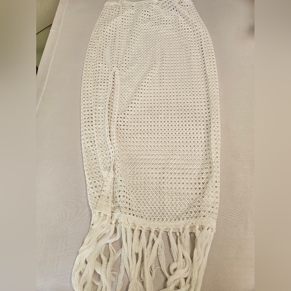 VNVNE-SKirt Women's Large Cream  Crochet  Fringe Skirt